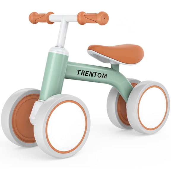 Baby Balance Bike Ride Toy for 1 2 Years Old Adjustable Seat, Green | 4 Wheels, Sturdy Steel Frame, Non-Slip Handles, Soft PU Seat, Indoor Outdoor Play, First Birthday Gift for Toddler Boys Girls