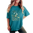 thumbnail image 2 of LEBONYARD Summer Tops for Women Clearance under $10,Women's Fashion Summer Round Neck Drop Sleeves Leisure Short Sleeve Flower Printing Tops Blue XXL, 2 of 7