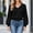 Black, variant on Puff Sleeve Sweater Women's V-Neck Knit Sweater Puff Sleeve Ribbed Hem Long Sleeve Pullover