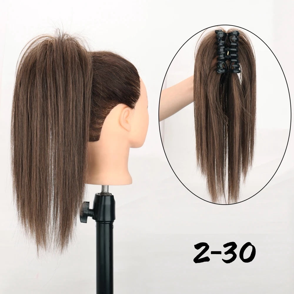 16" Claw Clip Ponytail Extensions Straight Hair Multi-Layered Fake Pony Tails Synthetic Hairpieces for Women