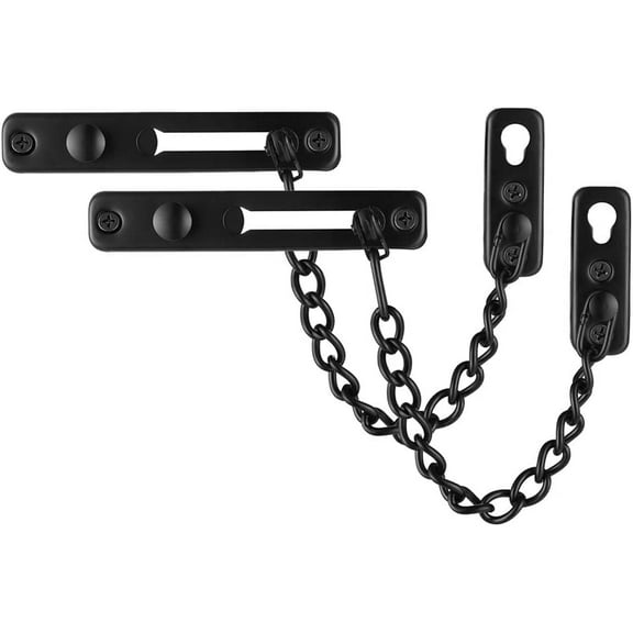 Door Chain Lock Black, Stainless Steel Door Guard with Spring Anti-Theft Press Lock 2 Pack, Matte Black, HDC100-PB-P2