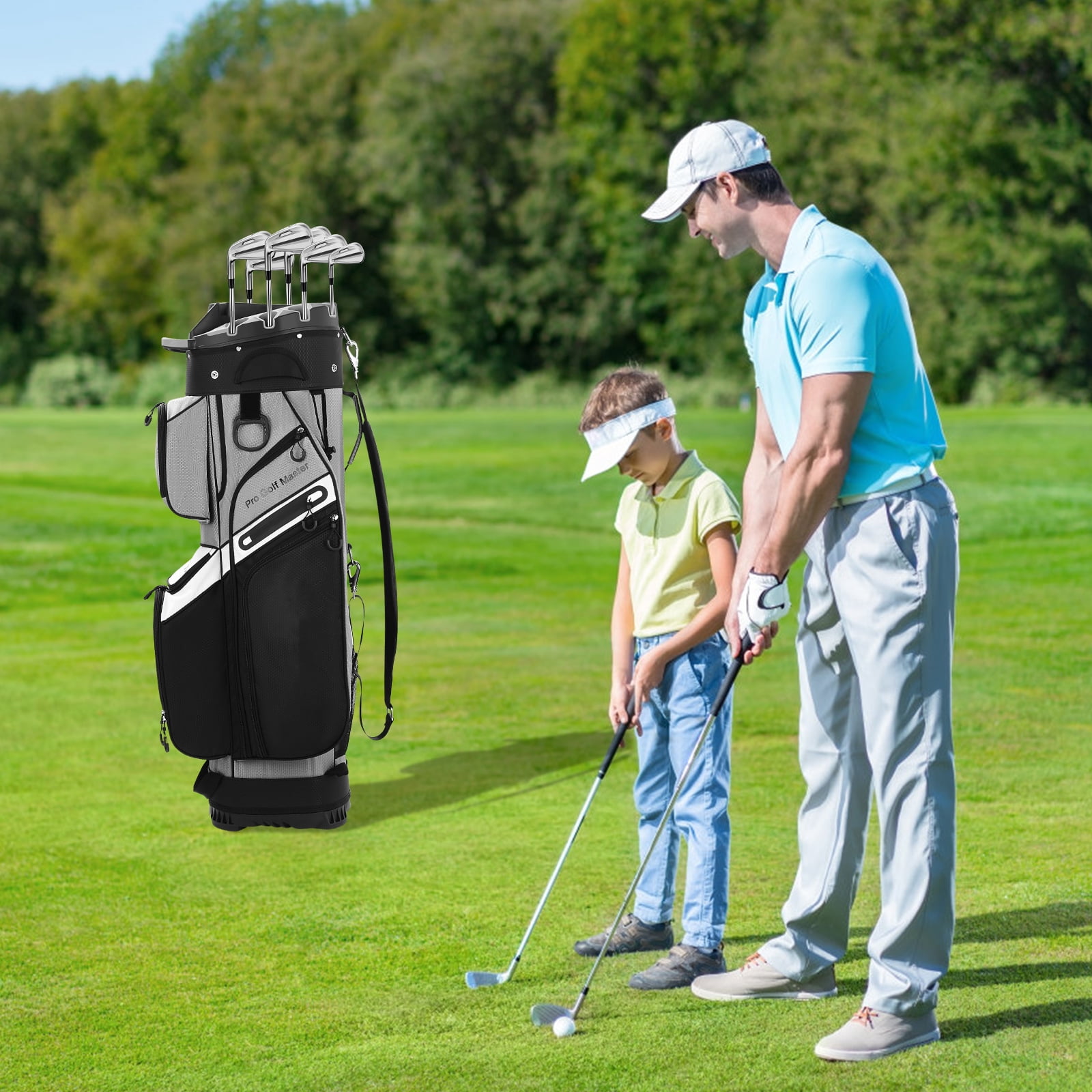 Foxnovo Waterproof Golf Cart Bag for Men Lightweight Black Nylon with Multiple Pockets
