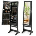 thumbnail image 1 of Costway Lockable Mirrored Jewelry Cabinet Armoire Organizer Storage with Stand & LED Lights Black, 1 of 10