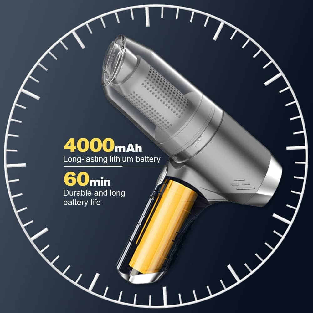 Wireless Handheld Car Vacuum Cleaner, 90000 PA Strong Suction Portable Vacuum Cleaner with Low Noise, Cordless Car Vacuum Mini Vacuum Cleaner Easy to Clean Car Interior, Keyboard, Drawer and Crevices