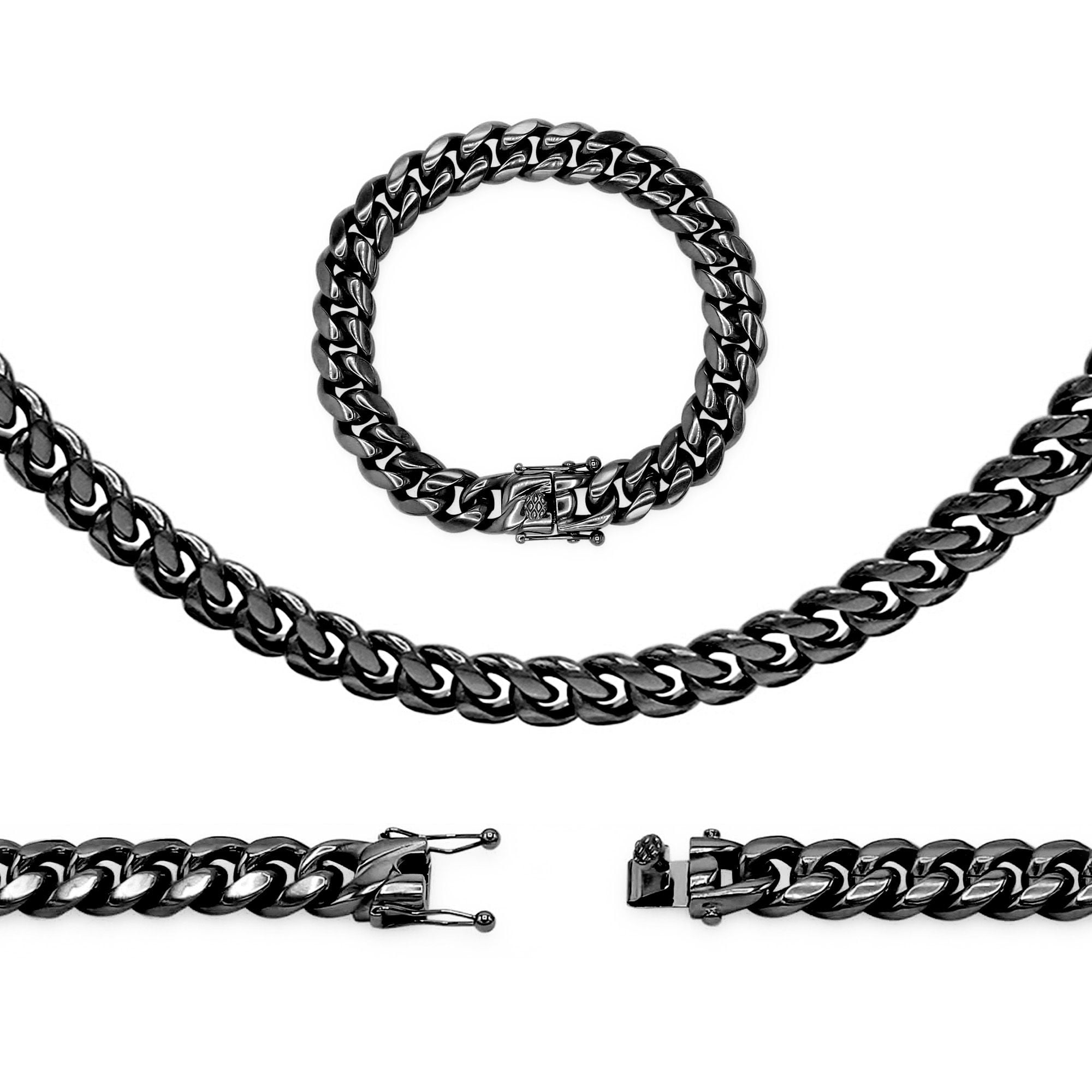 Men Women Titanium Stainless Steel Vintage Silver Bar Cuban Chain Bracelet 8" 