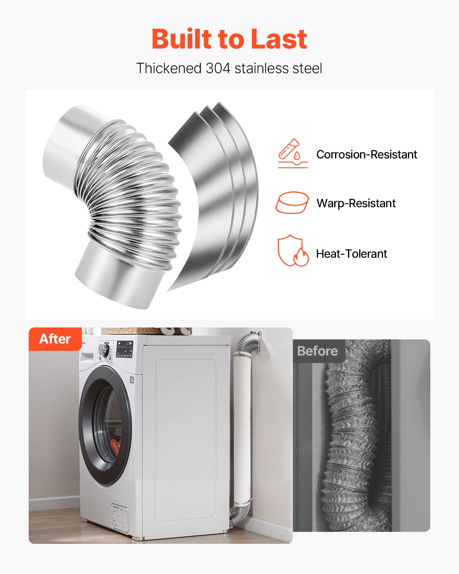 VEVOR 2 Pack Dryer Vent Elbow, 90 Degree Hose Connector Kit for 4 Inch Duct, Stainless Steel Vent Elbows with 4 Clamps and Aluminum Foil Tape, for HVAC Ducts, Pipes, and Ductworks at Tight Space