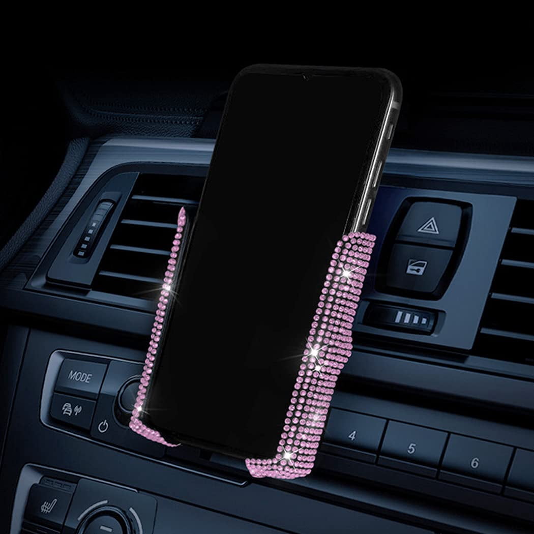 Bling Car Phone Holder, SUNCARACCL 360 Degrees Adjustable Crystal Auto Car Mount Phone Holder for Dashboard,Windshield and Air Vent (Pink)