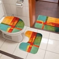 thumbnail image 4 of Teal Orange Geometric Bath Mat 3 Piece Bathroom Rug Set, Contemporary Oil Painting Art Non Slip Bath Rug Contour Mat and Toilet Lid Cover, Absorbent Shower Mats Soft Bath Rugs and Mats Sets, 4 of 8