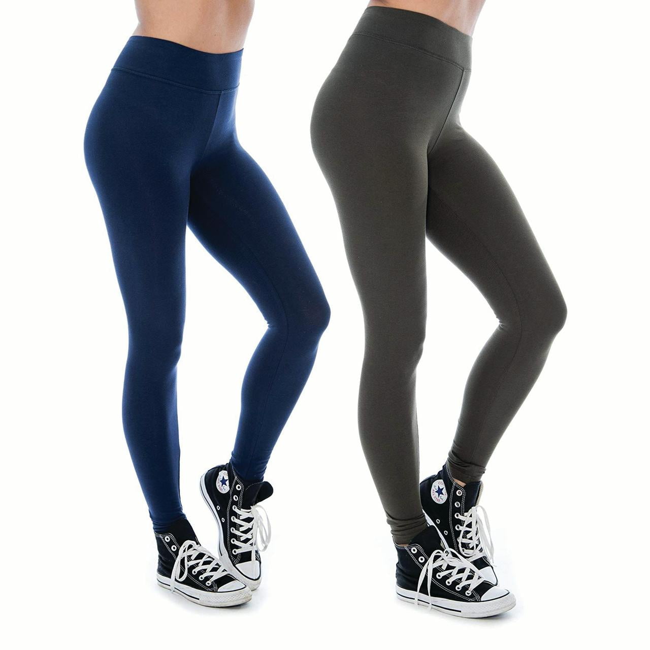 Women & Plus Soft Cotton Active Stretch Ankle Length Lightweight Leggings : 2PK-Navy/Olive (Ankle Length), L