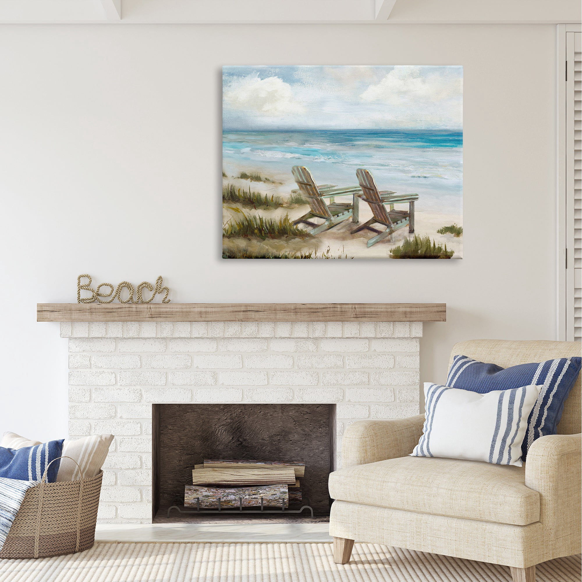 Stupell Industries View For Two Beach Chairs Nature Painting Gallery Wrapped Canvas Art Print Wall Art, 48 x 36