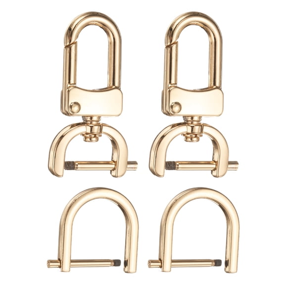 2pcs Detachable Snap Hook Swivel Clasp 3/4" (20mm) Zinc Alloy Lobster Claw Clasp with 2pcs D-Rings Screw in Shackle for Keychain Lanyard Purse Strap, Light Gold