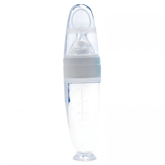 ACDANC Tableware, 1X Feeding Bottle, Baby Training Silicone Bottle Extrusion Spoon Children's Complementary Food Bottle White