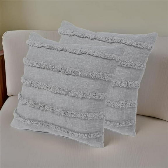 HomeRoots 554606 Gray Ribbed Cotton Throw Pillow with Fringe - Set of 2