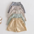 thumbnail image 5 of TOWED22 Girls Boys Plaid Shorts Kids Gingham Elastic Waist Wide Leg Short Pants with Pockets(Green,3-4 Y), 5 of 5