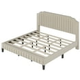 thumbnail image 5 of Modern Linen Curved Upholstered Platform Bed , Solid Wood Frame , Nailhead Trim, Cream (King), 5 of 7