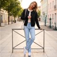 thumbnail image 4 of Womens Polka Dot Knit Cardigan Round Neck Single Button Long Sleeve Cropped Sweater Coat Lightweight Knitted Open Front Cardigan Casual Outerwear Black S, 4 of 6