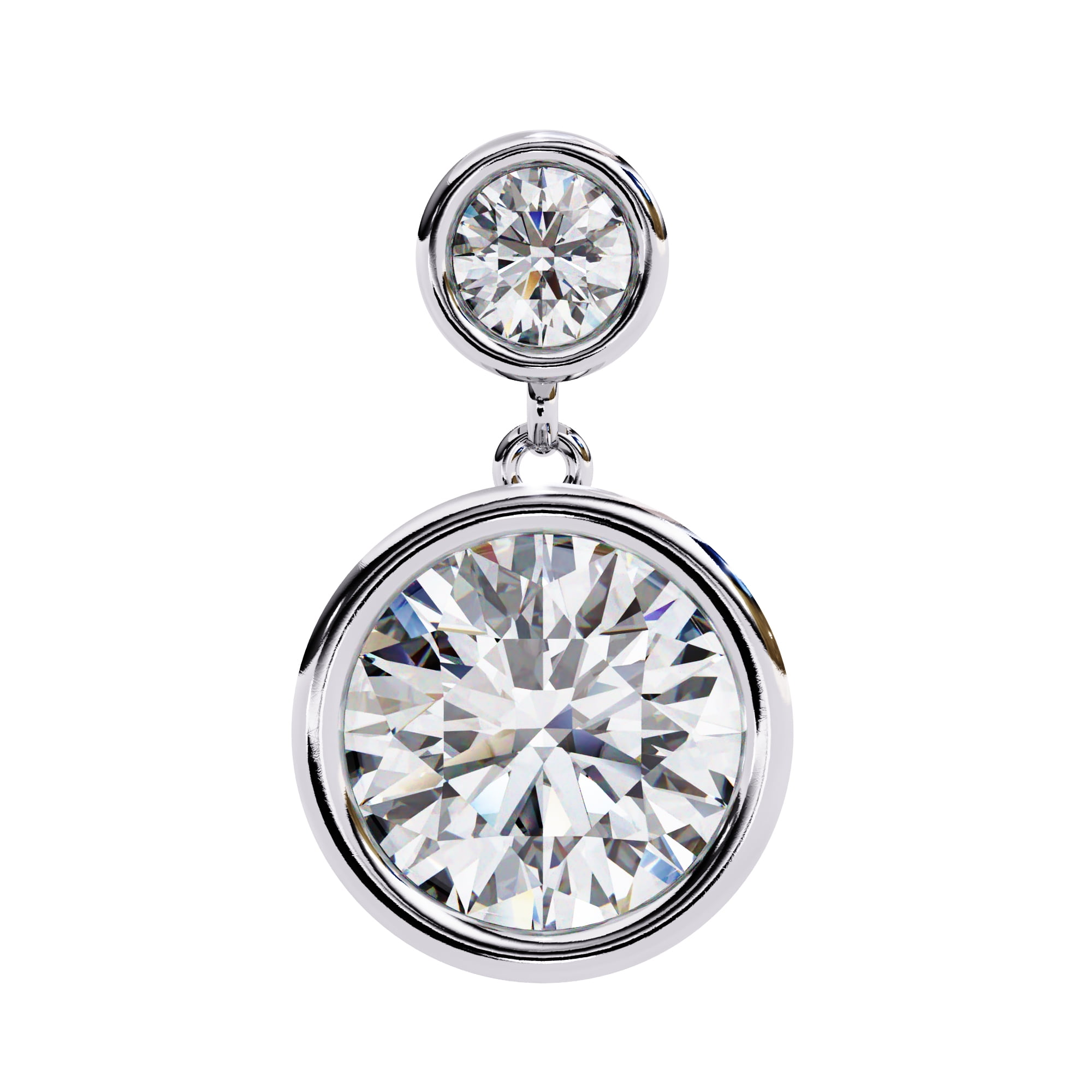 Moissanite Diamond Drop Earrings in Sterling Silver, Round Cut 6mm & 2.7mm Bezel Set with Screw Back