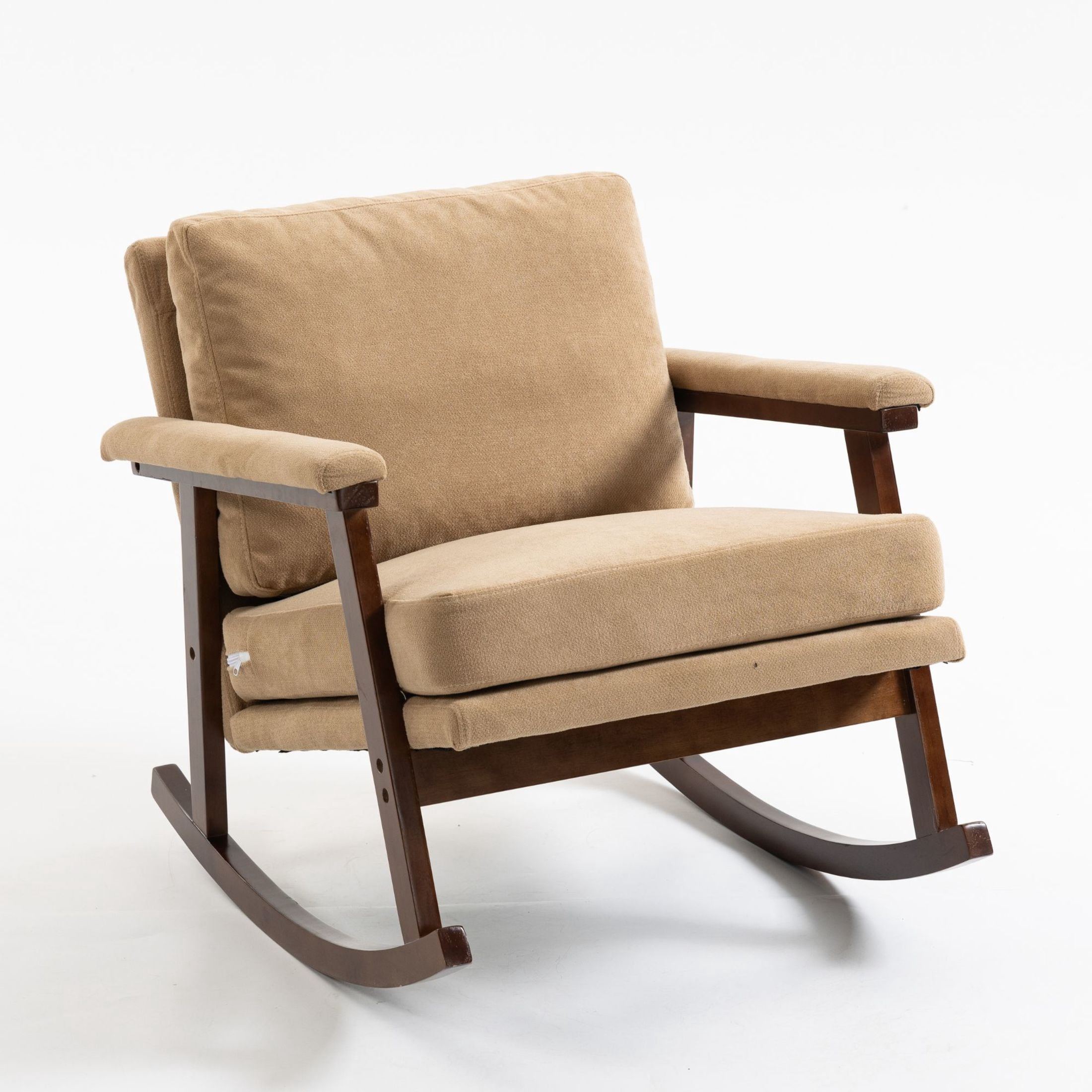 GDF Studio Enisa Mid-Century Modern Solid Wood Rocking Accent Chair, Reading Armchair for Bedroom, Living Room, Khaki