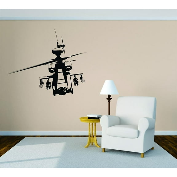 Boys Beautiful Military Wall Decal Decoration Apache Aircraft Helicopter Silhouette Lasts Years and Easily Removable - Size: 10 In(W) x 10 In(H)