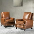 thumbnail image 5 of Upholstered Genuine Leather Recliner Chair Set of 2 with Solid Wood Legs, Saddle, 5 of 10