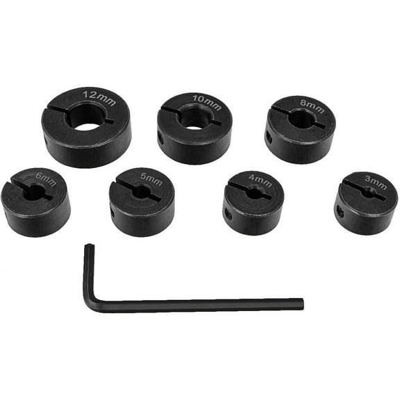 POWERTEC Drill Bit Stop Collar Kit with Metric System Size Markings - 7 Piece Set Adjustable Depth Stop with Allen Wrench - 3mm, 4mm, 5mm, 6mm, 8mm, 10mm, 12mm, 71492