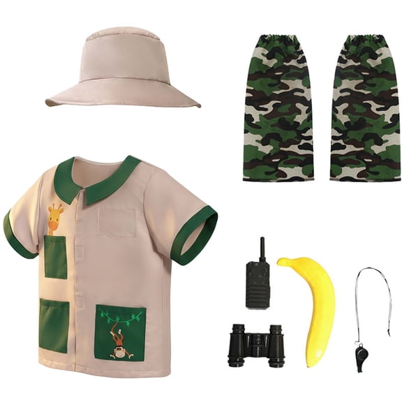 BRICH 7 Piece,Kids Adventure Set with Vest and Hat for Outdoor Exploration Green XL