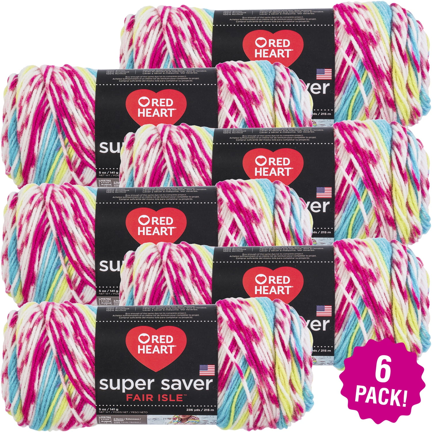 Red Heart Super Saver Fair Isle Yarn Candy, Multipack of 6 Walmart