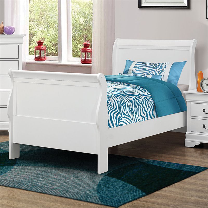 Bowery Hill Twin Sleigh Bed In White, Dark Wood Twin Sleigh Bed