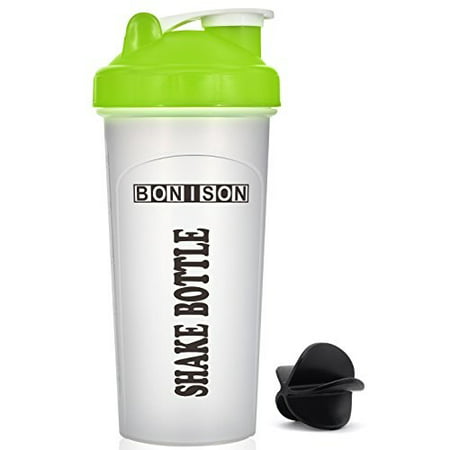Bonison 20 OZ Green Color BPA and Phthalate-free Plastic Leak Proof Bottle Twist Cap Shaker Screw Top Wire Whisk Mixers Protein Smoothies Shakes Mix Powders Shaker (The Best Shaker Bottle)
