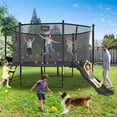 thumbnail image 7 of Jump Into Fun Trampoline 16 15 14 12FT for 6-8 Kids/ 2-3 Adults, Trampoline with Slide, Enclosure, Basketball Hoop, LED Light and More, 1400LBS Heavy Duty Galvanized Outdoor Trampoline for Family, 7 of 7