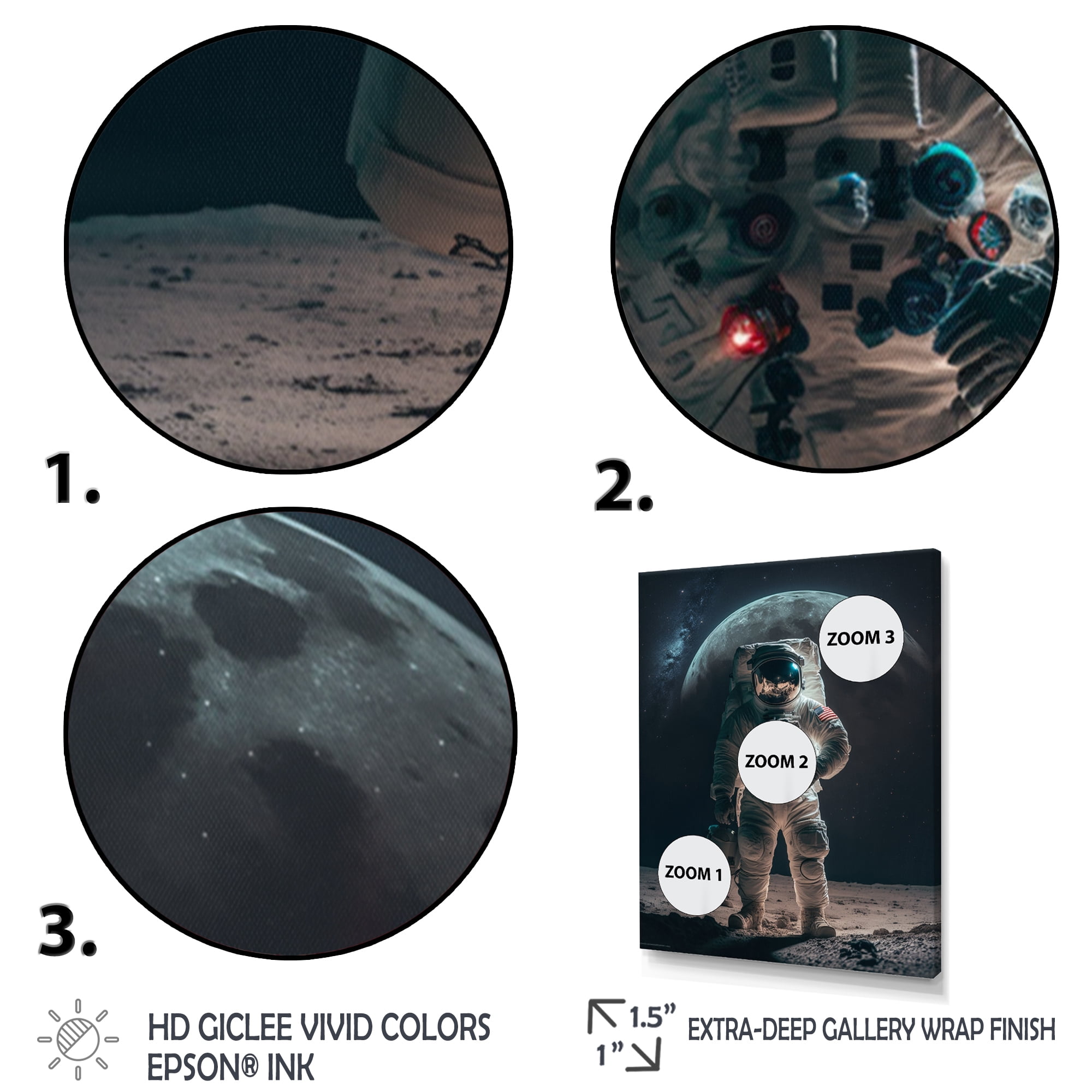 Designart Spaceman On The Moon III Canvas Wall Art