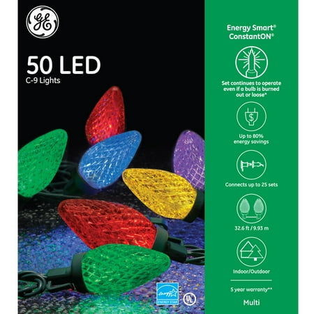 GE Energy Smart 50-Count 32.6-ft Constant Multicolor C9 LED Plug-In Christmas String Lights ENERGY