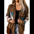thumbnail image 1 of Camisa de Franela de para Mujer, Larga, Botones, Chaqueta Holgada con Bolsillos Caqui L, 1 of 8