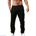 thumbnail image 2 of Huanglei Mens Drawstring Waist Pants ,Elastic Solid Cotton Men's Color Pants Loose Casual (Black ,Large), 2 of 6