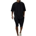 thumbnail image 2 of Men's Casual Short Sleeve Round Neck T-Shirt Tops Solid Color Shirt Sets Modern Loose Fit Blouse Outfits for Daily Streetwear Travel Loungewear Fashion Essential | AESTIVO,Black 2XL, 2 of 8