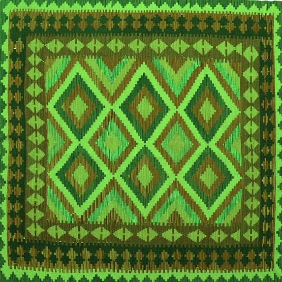 Ahgly Company Indoor Square Oriental Green Traditional Area Rugs, 6' Square