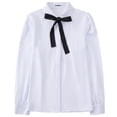 thumbnail image 3 of Women Button Down Blouses Peter Pan Collar Bow-tie Accordion Pleats Shirts Semi Formal White Shirts Office Lady Work Top, Long Sleeve S, 3 of 9