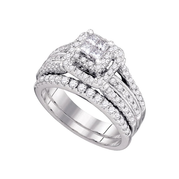 14kt White Gold Womens Princess Diamond Elevated Bridal Wedding Engagement Ring Band Set 1-1/5 Cttw