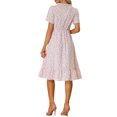 thumbnail image 3 of INSPIRE CHIC Women's Summer Ruffle Hem V Neck Flared Short Sleeve Floral Midi Dress Pink S, 3 of 6