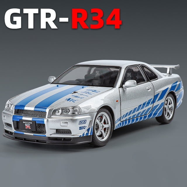 Nissan GTR R34 Skylin-modelo de coche de aleación Fast & Furious, sonido y luz, juguete coleccionable para niños, regalo de cumpleaños, 1:24