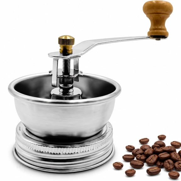 Stainless Steel Manual Coffee Grinder Lid for Regular Mouth Mason Jars, Rust-Proof Ceramic Burr Hand Crank Grinder for Camping & Home Barista
