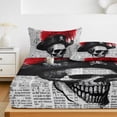thumbnail image 6 of Twin Sze Fitted Sheet Set - Human Skull 2 Piece Bedding Sets 16" Deep Pocket Fitted Sheet with 1 Pillowcase, Red Ostrich Feather Horror Art Newsprint Brushed Microfiber Hotel Luxury Bed Sheets, 6 of 9