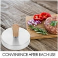 thumbnail image 2 of Stainless Steel Burger Press Round Shape Meat Pressing Tool With Wood Handle Bacon Grill Non-Stick Smooth Hamburger Press For Top Griddle Cooking, 2 of 7