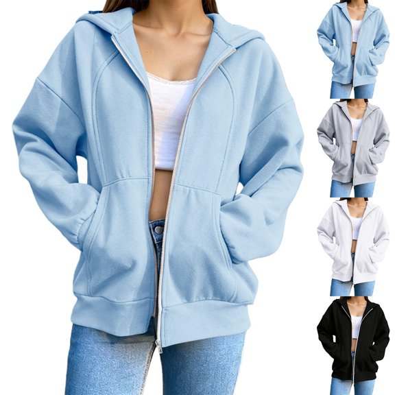 VV AVEORS Womens Zip Up Hoodie Casual Long Sleeve Hooded Sweatshirts Fall Comfy Sports Fashion Jackets With Pockets Y2K Preppy Clothes Light Gray S