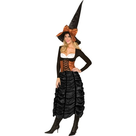 Living Fiction Halloween Coffin Witch 2pc Women Costume, Black Orange