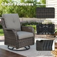 thumbnail image 5 of PARKWELL Outdoor Swivel Gliders Chair Set of 2,Patio Wicker High Back Swivel Rocker Lounge Chair with Gray Cushions for Balcony Deck, Brown Wicker, 5 of 9