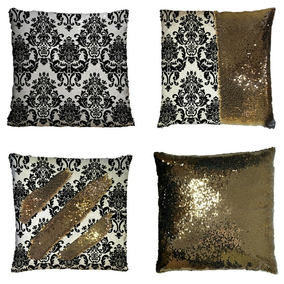 ZKGK Damask Pattern Reversible Mermaid Sequin Pillow Case 16x16 inches