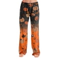 thumbnail image 2 of Women's Fall Wide Leg Pants, Pumpkin Printed Halloween Pajama, Elastic Waist Pants Casual Lounge Bottoms, 2 of 5