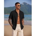 thumbnail image 4 of COOFANDY Men's Button Up Short Sleeve Summer Casual Beach Shirt No Tuck Trendy Linen Tops Textured Stretch Shirts, 4 of 7