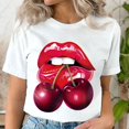 thumbnail image 3 of Ropa de verano, camisetas con estampado de labios y cereza, camisetas informales de manga corta para mujer, camisetas gráficas a la moda, camisetas para mujer, ropa, 3 of 5